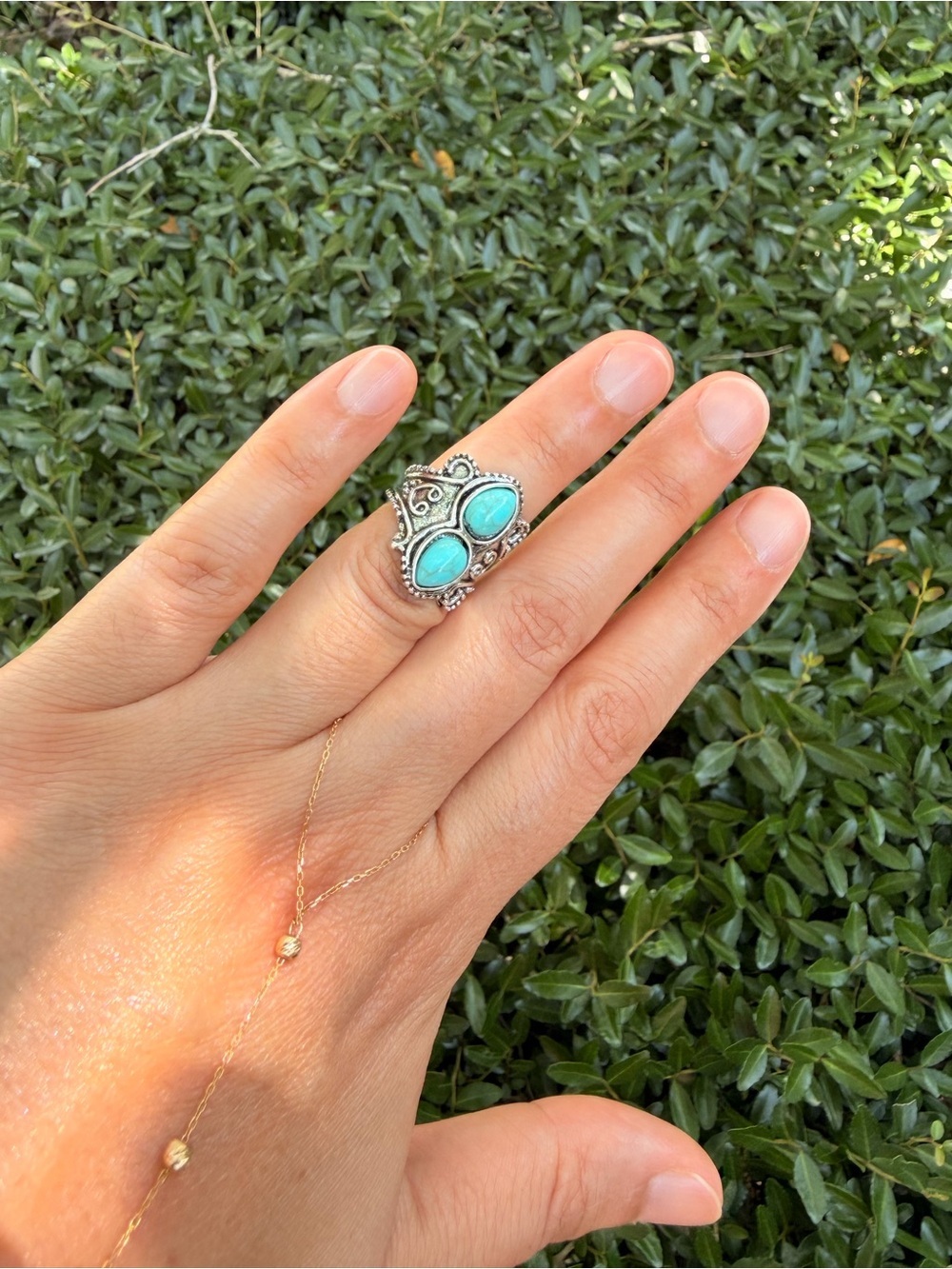 Turquoise Double-Stone Silver Statement Ring SIZE: 6 - Picture 6 of 8